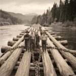 In 1902, a remarkable photograph captured men posing atop a massive log raft along the Columbia River in Oregon.