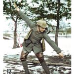 German soldier demonstrating how to throw a hand-grenade,  1916. 