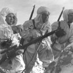 Vasily Zaitsev (far left) instructs other Soviet snipers, Stalingrad, 1942.